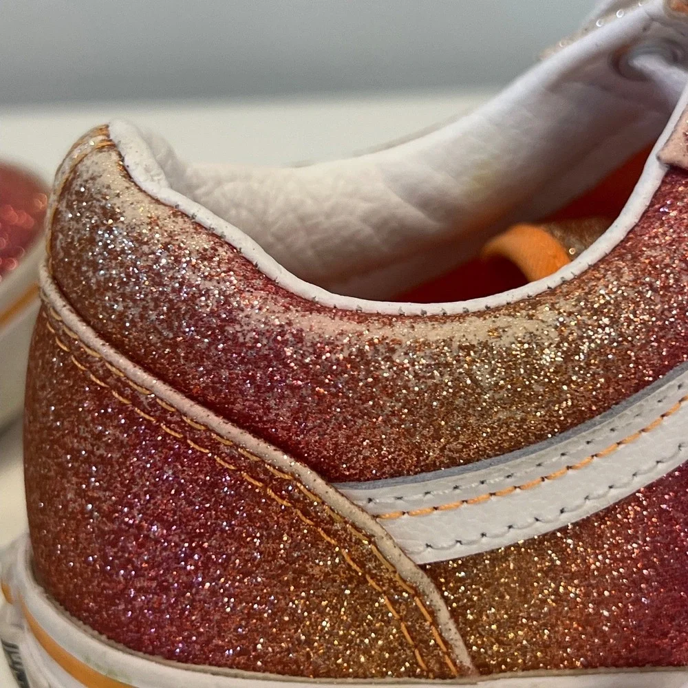 Vans Kids Pink Orange Sparkly Glitter Sneakers Girls 2 Comfort Bold Fun Shoes